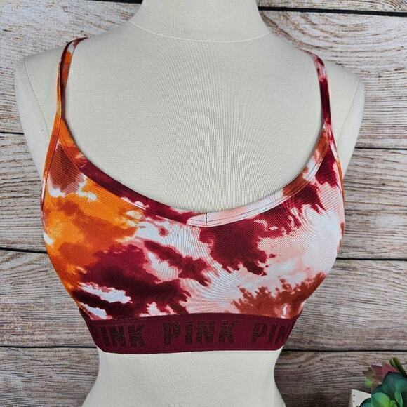 Victoria's Secret PINK Sport Tie‎ Dye Maroon Orange Sports Bra Size Extra Small - Picture 1 of 6